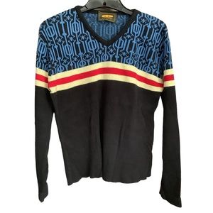 Free People Geo Knit Striped V-Neck Sweater Vintage